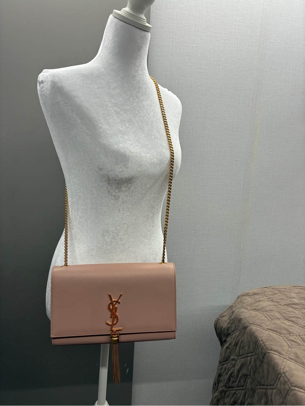 Saint Laurent Rosewood Leather Chain-Shoulder Bag with Tassel
